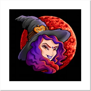 Halloween moon witch Posters and Art